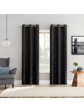 Sun Zero Wylder Thermal & Blackout 2 Texture Black Curtain Panel Set 37" x 84"